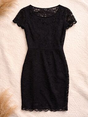 Classic Black Lace Mini Dress with Scalloped Hem